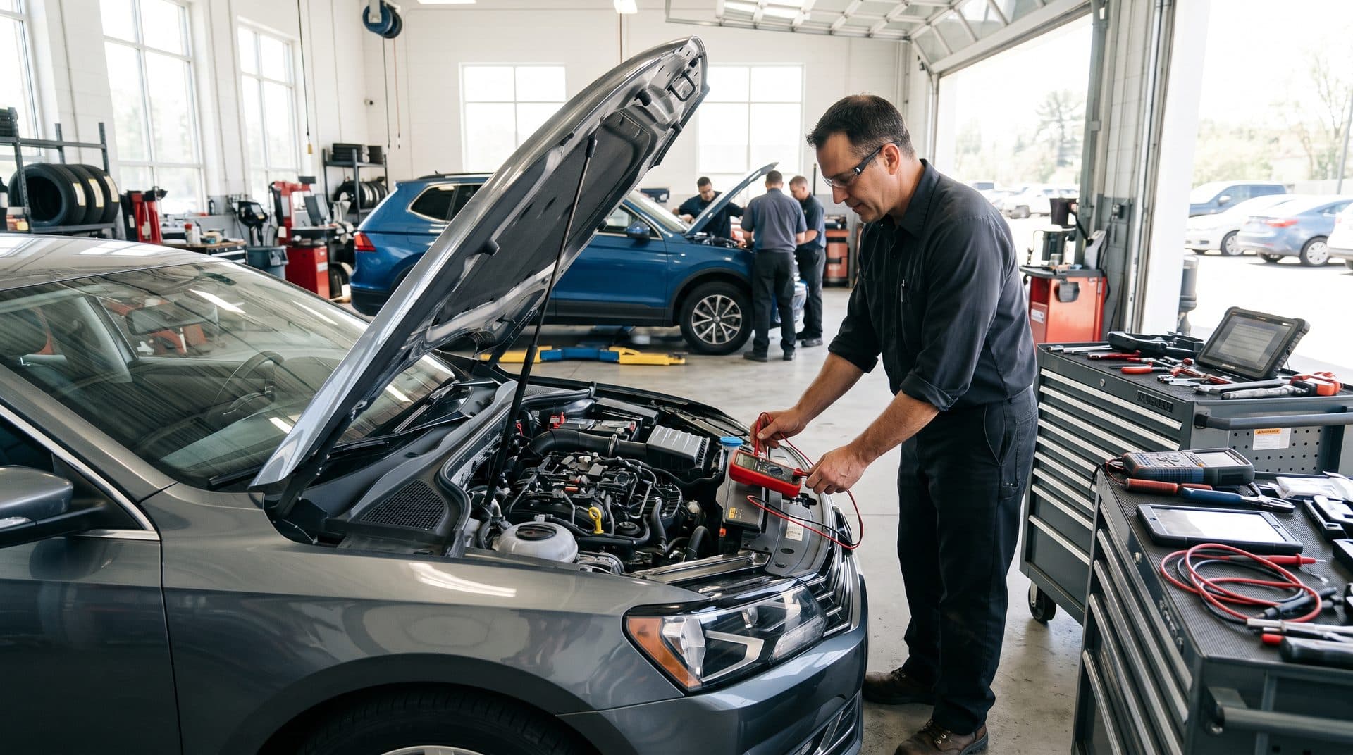 Revisión eléctrica del coche en el taller de San Sadurniño